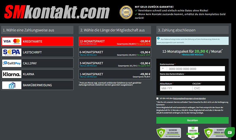 Mitgliedschaft und Kosten bei SM kontakt